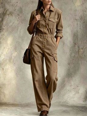 Utility Cargo Jumpsuit in Brown